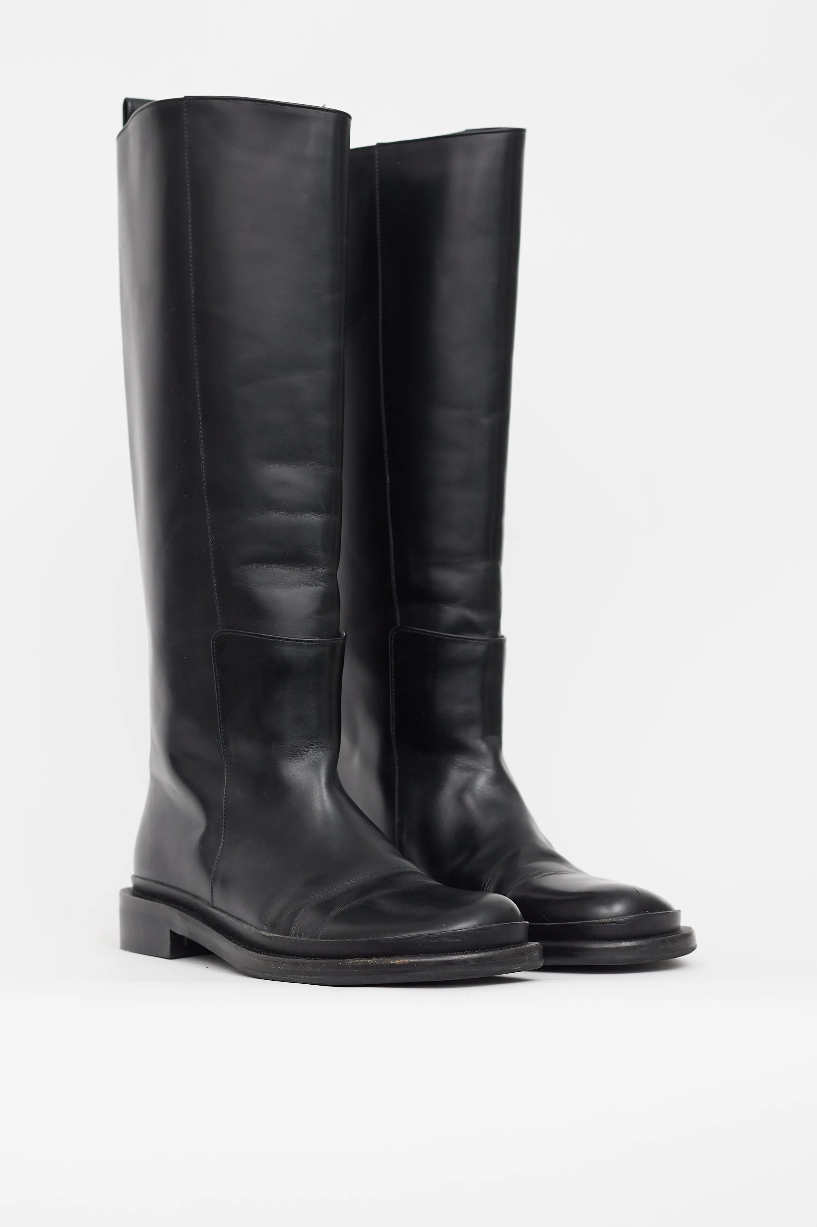 Black Leather Knee High Riding Boot